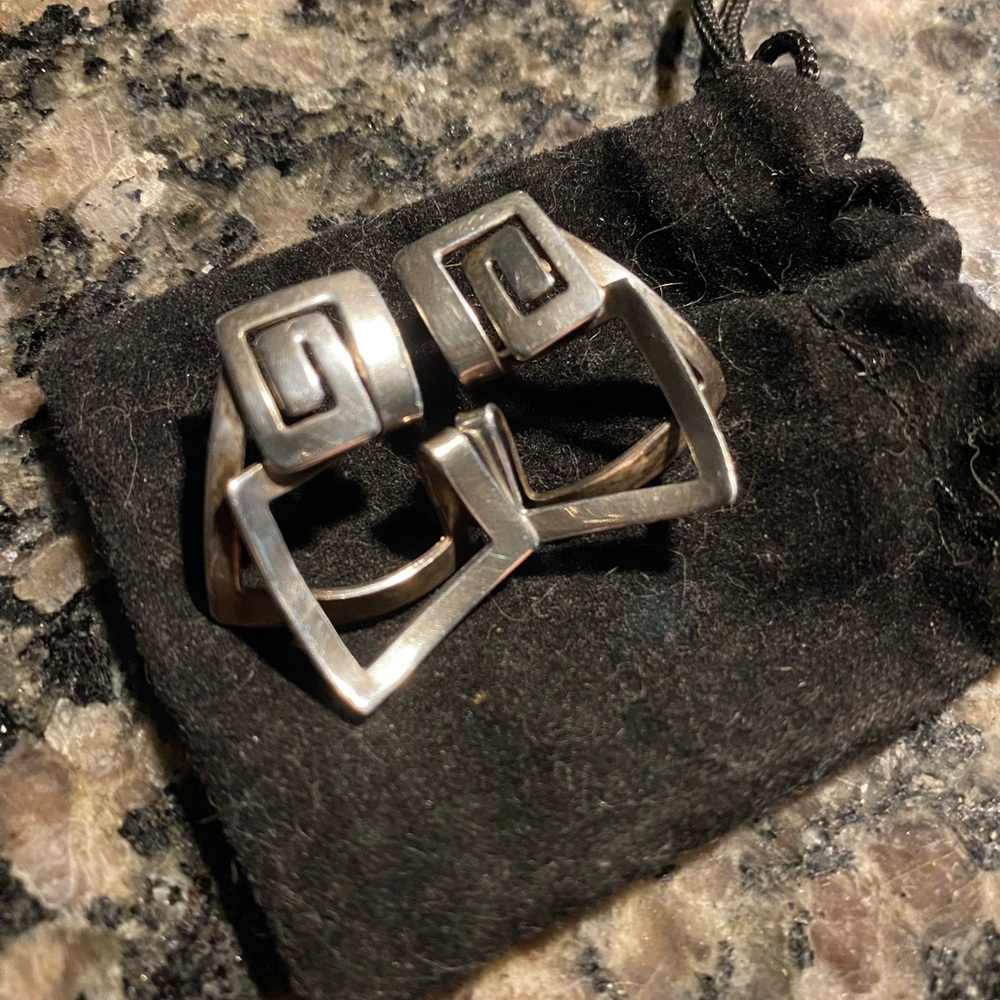 Sterling Silver 14k gold designer Geometric Earrings with solid 14k gold posts.